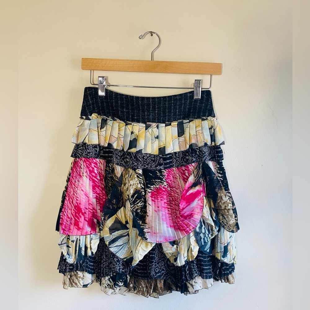 Diane Von Furstenberg Pink, Black and Cream Tiered A-Line Skirt